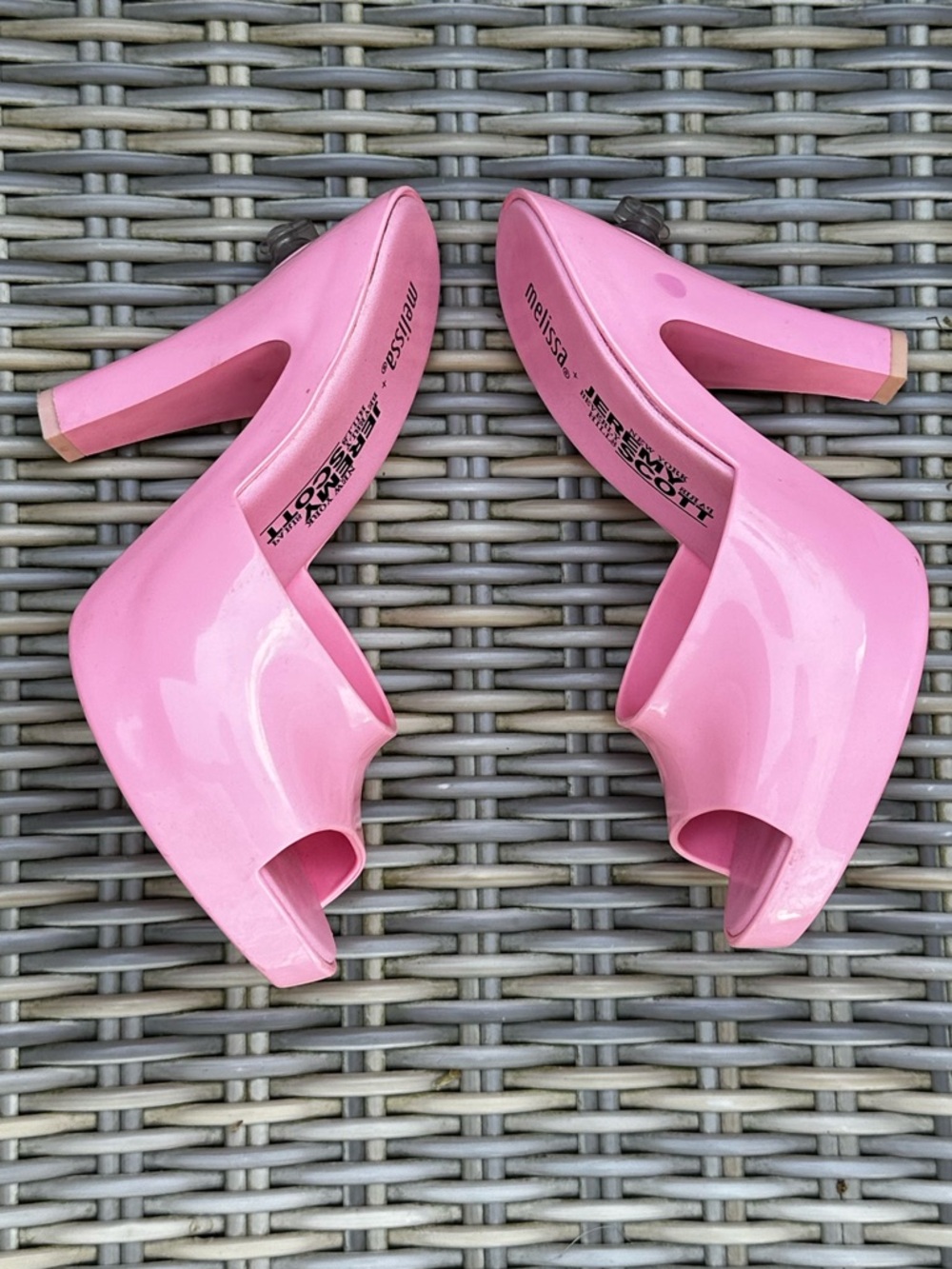 Melissa + Jeremy Scott Pink Barbie Shoes 6 37 Blowup Heels Slides Sandals